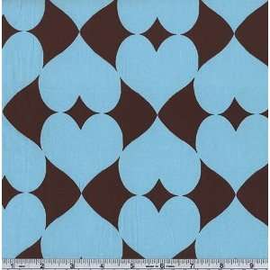 58 Wide Cotton Batiste Hearts Blue/Brown Fabric By The 