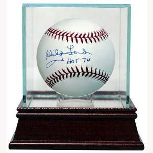 Signed Whitey Ford Ball   Official Major League HOF 74 w Glass Case 