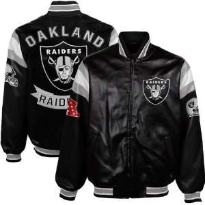  Oakland Raiders Black Pleather Varsity Full Zip Jacket 