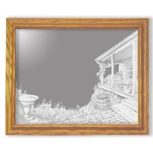 Country Decor Etched Mirror in Solid Oak Frame 