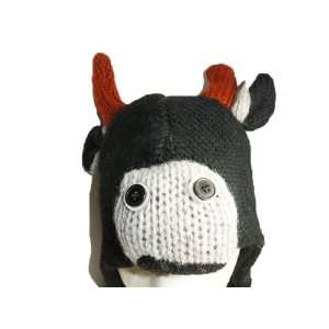 Cow Face Hand Knit NP005 100% Wool Pilot Ski Animal Cap / Hat With 