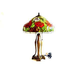  Tiffany Style Table Lamp Red Roses   Now 