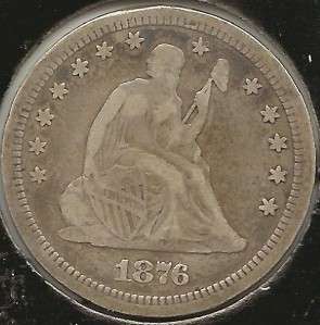 1876 CC FINE U.S. Seated Liberty Quarter Dollar  