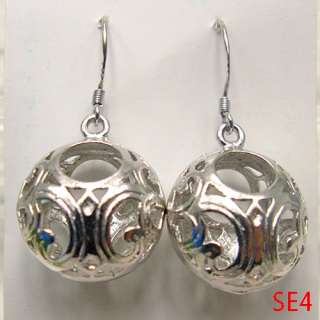   carved ball charm dangle earrings 925 sterling silver jewelry se4