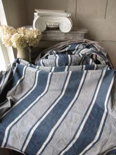 Vintage French TICKING fabric material Navy blue 4 YDS distressed 