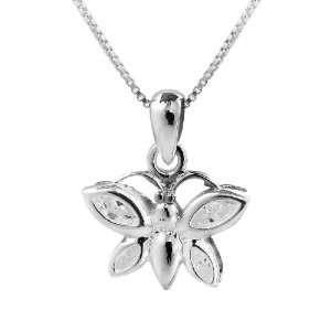  Sterling Silver Stone Embedded Butterfly Necklace Jewelry