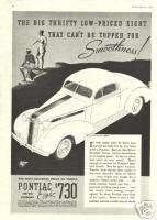 1936 Pontiac De Luxe 8 Coupe Auto Ad. $730 price  