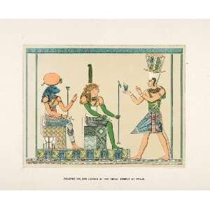 1904 Chromolithograph Philae Temple Bas Relief Egypt Sekhmet Maat Anhk 
