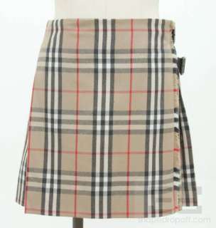 Burberry Tan Check Fringe Trim Buckle Trim Pleated Skirt US 4  
