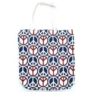  Peace Sign Tote Book Bag White Blue and Red Peace Sign 