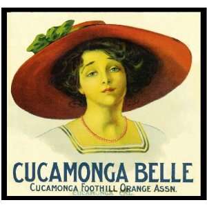  Cucamonga Belle Orange Citrus Fruit Crate Box Label Art 