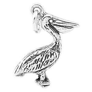    Sterling Silver Three Dimensional Pelican Bird Charm Jewelry