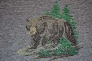 Vintage Rayon Paper Thin Grizzly Bear Super Soft Gray T Shirt Small 