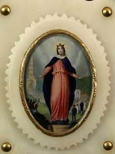 FRENCH RELIQUARY GOTHIC CROWNED VIRGIN IN PROCESSION PAINTING 19c 