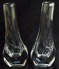 Pair of etched singing bird Smalandshyttan Swedish glass vases 