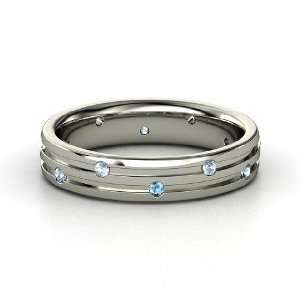 Slalom Band, Sterling Silver Ring with Aquamarine & Blue 