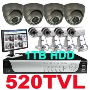  520tvl 4 9mm zoom dome d1 dvr 1tb hd cctv system Camera 