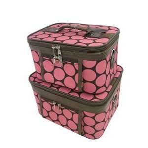   Toiletry 2 Piece Luggage Set Pink Brown Large Retro Polka Dots Beauty