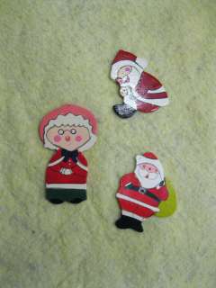 Vintage Christmas Wood 3 Ornaments Santa & Mrs Claus  