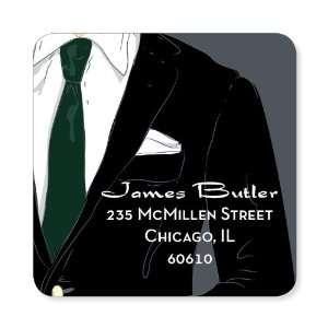  Suited Up Grey Caucasian Label Square Birthday Stickers 