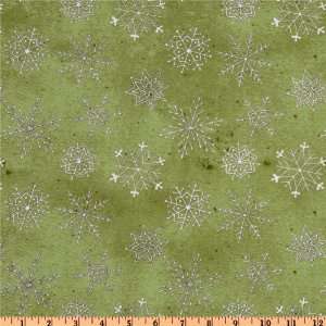   Wide Cookie Cutter Christmas Icing Snow Flake Green Fabric By The Yard