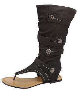 High Gladiator Flat Sandal Boot Shoe Black 6 10 NEW  