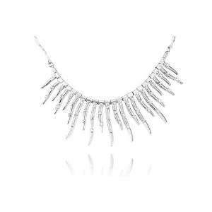 14K White Gold Matte Finish Hand Crafted Textured Sun Ray Necklace 