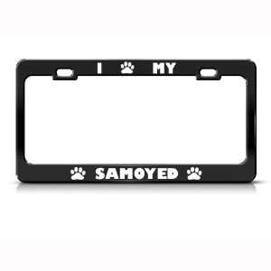  Samoyed Dog Dogs Black Animal Metal license plate frame 