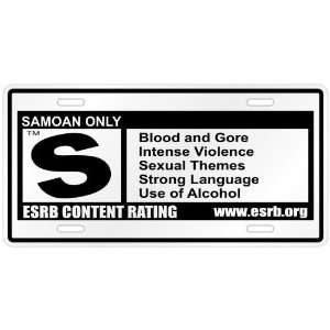  New  Samoan Only / E S R B Parodie Samoa License Plate 