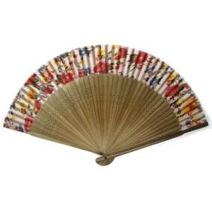   Floral Pattern Bamboo Wood Oriental Silk Folding Fan
