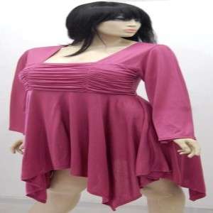 ZQ188 ROSE/BLOUSE TOP BABYDOLL RUCH ASYM JERS 2X 3X 4X  