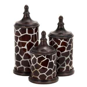   of Three Classy Glass Polystone Decorative Canisters