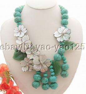 Excellent Turquoise&Aventurine&Shell Flower Necklace  