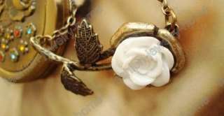 Hot Retro Bronze Colour Rose Flower Leaf Chain Necklace  