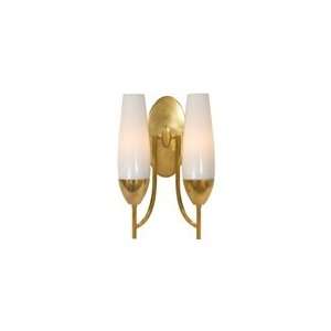 Barbara Barry Bowman Double Sconce in Soft Brass with White Glass by 