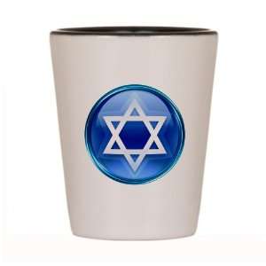  Shot Glass White and Black of Blue Star of David Jewish 