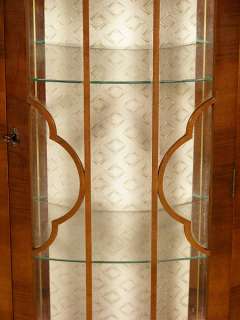 ANTIQUE English WALNUT Demilune CURIO Display CABINET w/ Mirrored Back 