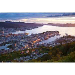  Elevated View over Central Bergen Illuminated at Sunset, Bergen 