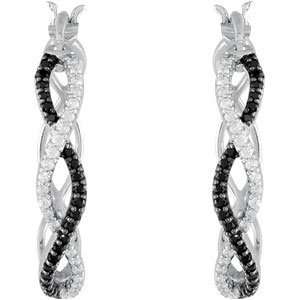   Ct Tw Genuine Black Spinel & Diamond Hoop Earrings In Sterling Silver
