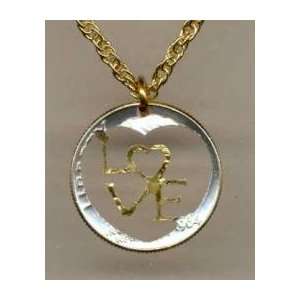  Beautifully Cut Out & 2 toned LOVE Dime   Coin Necklace Jewelry