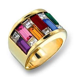 Womens Cluster Multicolor Swarovski Crystal Gold Tone Ring, Size 5 