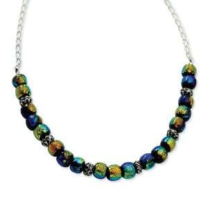  Sterling Silver Dichroic Glass Beaded 17in Necklace 