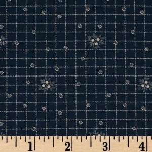  44 Wide Bonnie Blues Floral Grid Navy Fabric By The Yard 