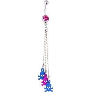  Pink and Blue Skull and Cross Bones Belly Ring Jewelry