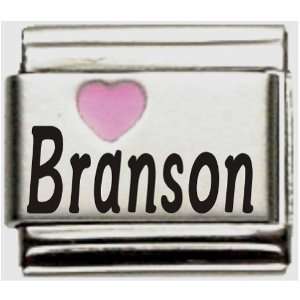  Branson Pink Heart Laser Name Italian Charm Link Jewelry