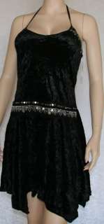NWT halter dress black velveteen silver sequins asymmetric hem  