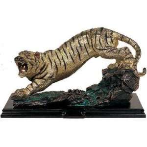   Gold And Verdigris Roaring Tiger Figurine Statue