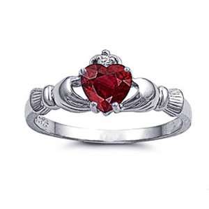 Rhodium Plated Sterling Silver Wedding & Engagement Ring Ruby CZ 