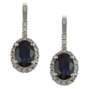  10k White Gold Genuine Blue Sapphire and Diamond Earrings 