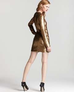 Diane von Furstenberg Gold Sequin Embellished Pauletta Dress $765 NWT 